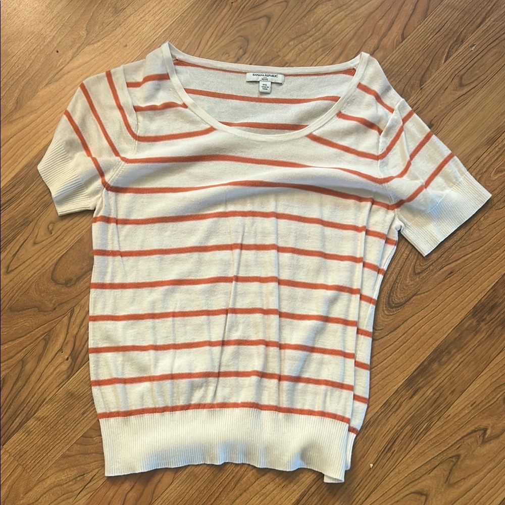 Banana Republic Cream and Orange Fitted Ribbed T-Shirt
